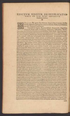 Edictum Regium De Supplicationibus Ob Rem Bene Adversus Moschum Gestam.