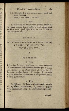 Titulus V. De Tutore Vel Curatore Constituto, Et Modis, Quibus Finitur Tutela Vel Cura.