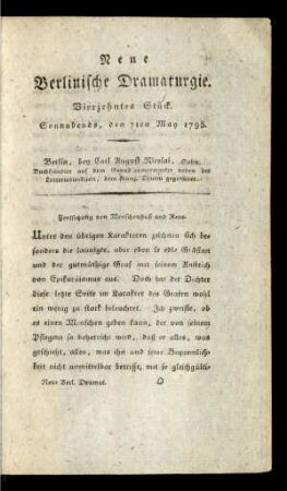 Vierzehntes Stück. Sonnabends, den 7ten May 1798