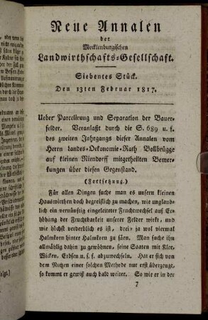Siebentes Stück. Den 13ten Februar 1817