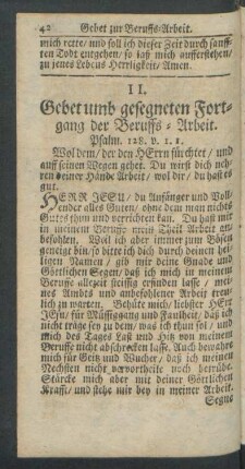 II. Gebet umb gesegneten Fortgang der Beruffs-Arbeit.