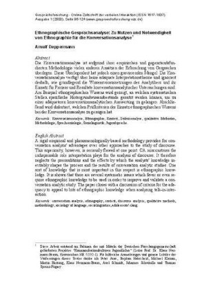 Ethnographische Gesprächsanalyse : zu Nutzen und Notwendigkeit von Ethnographie für die Konversationsanalyse