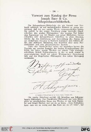 Vorwort zum Katalog der Firma Joseph Baer & Co. Schopenhauerbibliothek