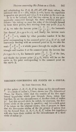 Theorem concerning six points on a circle.