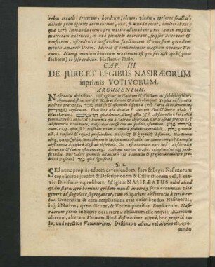 Cap. III. De Iure Et Legibus Nasiraeorum inprimis Votivorum.
