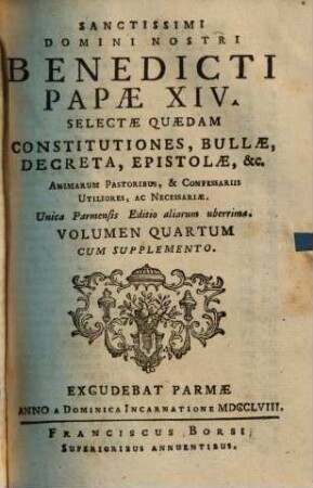 Selectae quaedam constitutiones, bullae, decreta, epistolae ..., 4