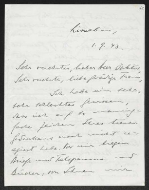 Brief von Oswald von Hoyningen-Huene und Gudrun Hoyningen-Huene an Gerhart Hauptmann und Margarete Hauptmann