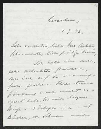 Brief von Oswald von Hoyningen-Huene und Gudrun Hoyningen-Huene an Gerhart Hauptmann und Margarete Hauptmann
