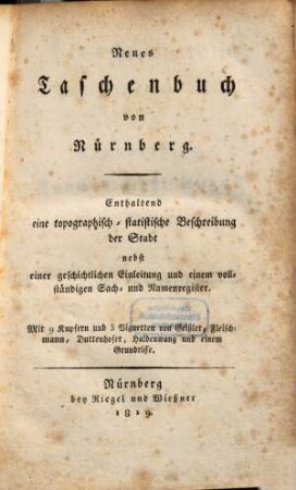 Neues Taschenbuch von Nürnberg. 1, [1]. 1819