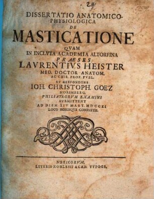 Dissertatio Anatomico-Physiologica De Masticatione