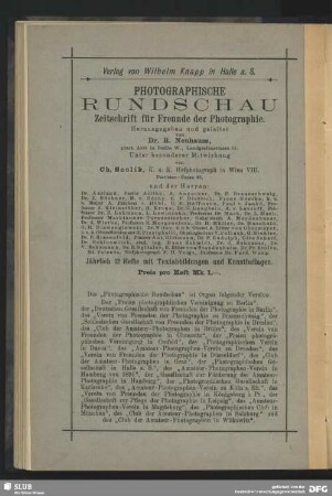 Werbung: Photographische Rundschau, Zeitschrift für Freunde der Photographie, Halle a.S.