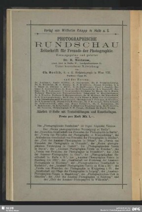Werbung: Photographische Rundschau, Zeitschrift für Freunde der Photographie, Halle a.S.