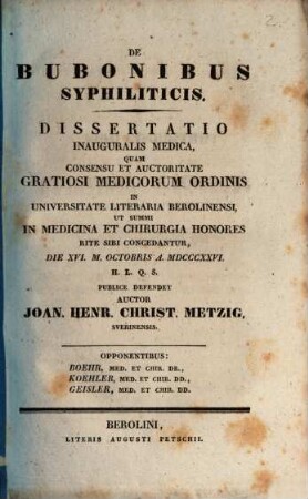 De bubonibus syphiliticis : Dissertatio inauguralis medica