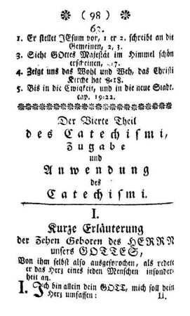 IV. Eine Zugabe, und die Anwendung des Catechismi, worinn befindlich: