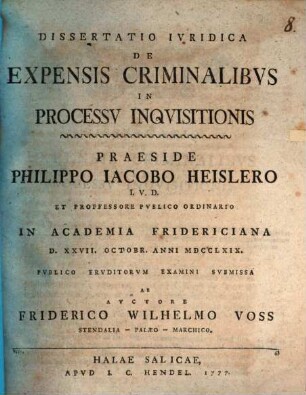 Phil. Jac. Heisleri Dissertatio iuridica de expensis criminalibus in processu inquisitionis