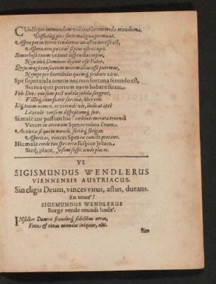 [Anagramm] VI. Sisismundus Wendlerus Viennensis Austriacus.