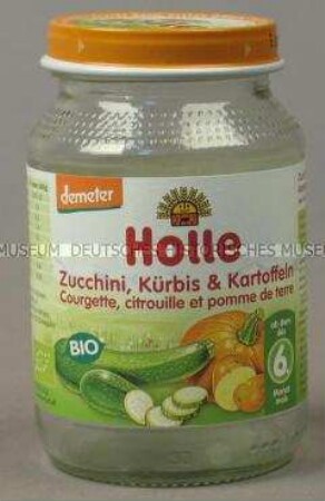 Babynahrung: Zucchini, Kürbis und Kartoffeln, Glas mit Deckel, leer
