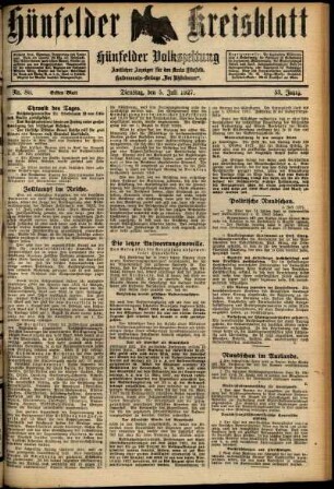 Erste Ausgabe vom Dienstag, den 05. Juli 1927.
