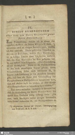 IV. Einige Bemerkungen über eine von Herrn Klaproth geäusserte Vermuthung