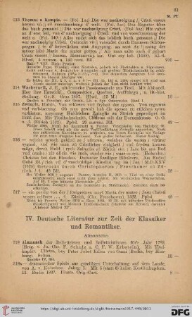 IV. Deutsche Literatur zur Zeit der Klassiker und Romantiker (Nr. 318-472)