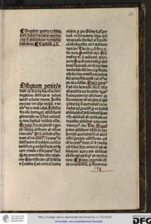 Sequitur quarta et ultima pars huius tractatus que tractat de absolutione et penitentie iniunctione. Capitulum 48.
