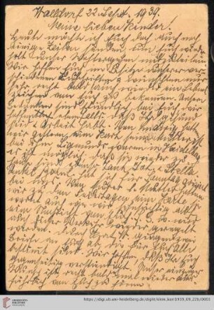 Korrespondenz von Alice und Ludwig Klein: Postkarte von Alice Klein und Ludwig Klein an Max Klein und Susanne Klein