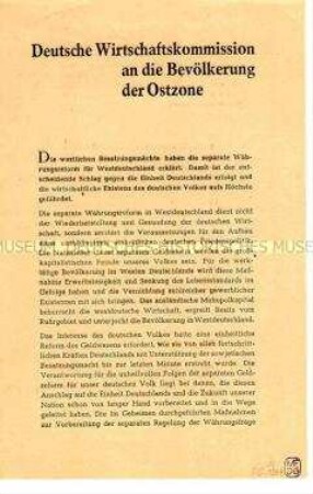 Informationsblatt der Deutschen Wirtschaftskommission zur Währungsreform 1948