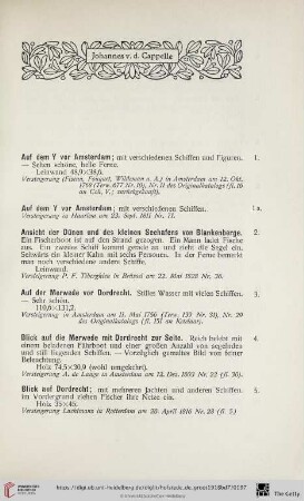 [Verzeichnis der Werke Johannes van de Cappelle's]