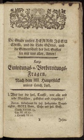 Kurze Einleitungs- u. Vorbereitungs-Fragen, Nach dem IIII. Hauptstück unseres Catech. Luth.