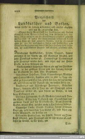 Verzeichniß der Landkutscher und Bothen