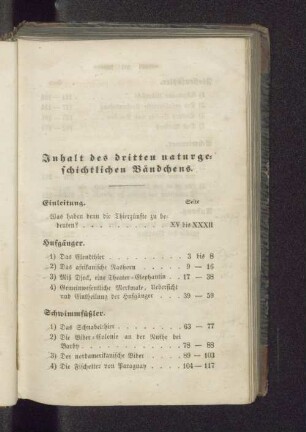Inhalt des dritten naturgeschichtlichen Bändchens.