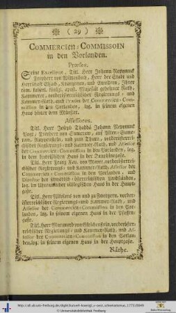 Commercien-Commissoin (!) in den Vorlanden.