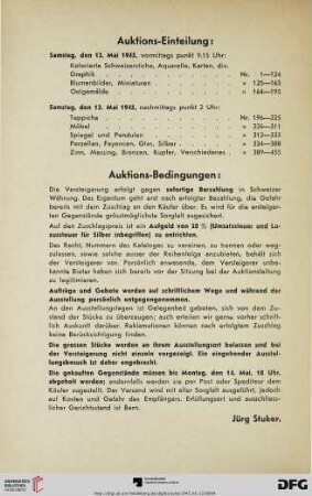 Auktions-Einteilung. Auktions-Bedingungen