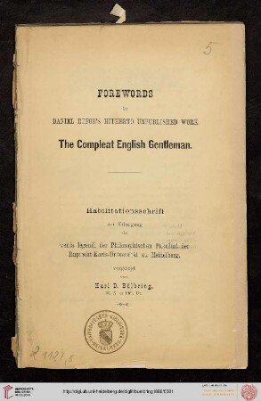 Forewords to Daniel Defoe's hitherto unpublished work "The compleat English gentleman"