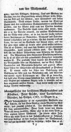 Lebensgeschichte des berühmten Mathematickers und Künstlers, Peter Anichs, eines Tyrolerbauers.
