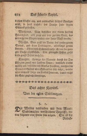 Das achte Kapitel. Von der ersten Sublimazion