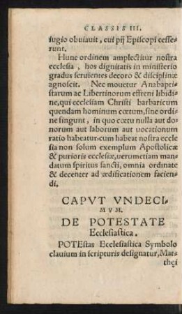 Caput Undecimum. De Potestate Ecclesiastica.