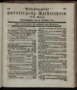 XLIV. Stück. Sonnabends : den 28. October 1780.