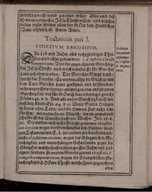 Tractationis pars I. Fidelium Encomium