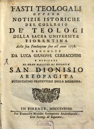 Fasti teologicali dell'Università Fiorent.