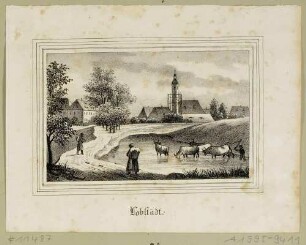 Ortsansicht von Lobstädt (Neukieritzsch-Lobstädt) südlich von Leipzig mit der eingerüsteten Kirche, aus Sachsens Kirchen-Galerie von Hermann Schmidt, Bd. 6, 1841