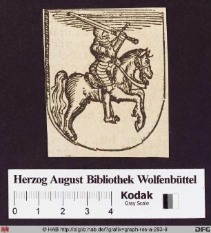 Wappenschild mit Ritter zu Pferde mit Schwert