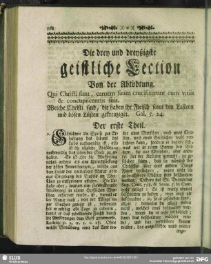 Die drey und dreyßigste geistliche Lection Von der Abtödtung