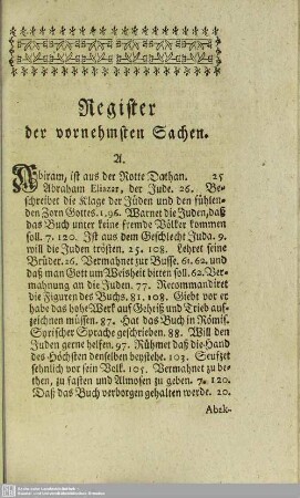 Register der vornehmsten Sachen