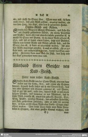Allerhand Arten Gerichte von Kalb-Fleisch