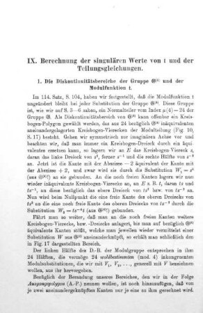 IX. Berechnung der singulären Werte von t und der Teilungsgleichungen