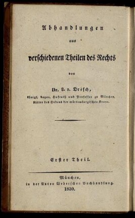 1: Abhandlungen aus verschiedenen Theilen des Rechts. 1