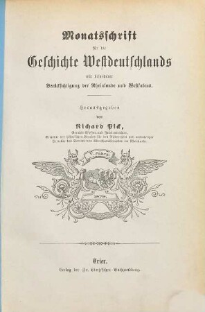 Monatsschrift für die Geschichte Westdeutschlands. 5. 1879