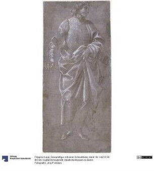Gewandfigur mit einer Schreibfeder