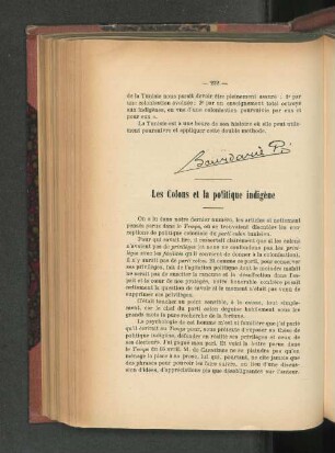 Les Colons et la politique indigène.